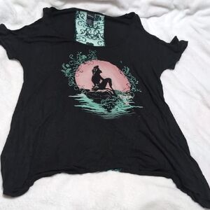 Black Graphic T-Shirt with Pink and Green Design